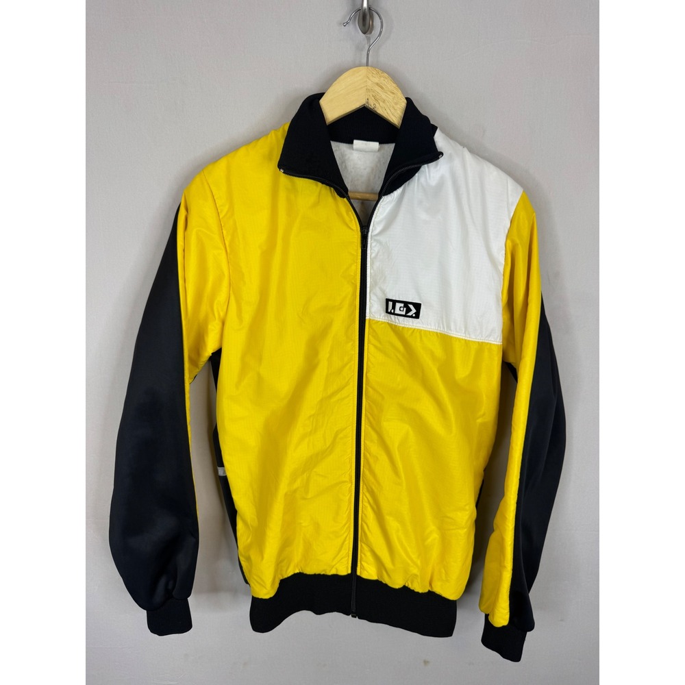 Louis Garneau 80s Vintage Cycling Jacket Yellow Black Colorblock Full Zip Mens S